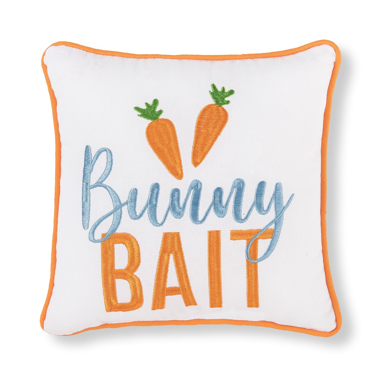 Easter "Bunny Bait" Embroidered Mini Spring Themed Accent Pillow, 10" x 10"